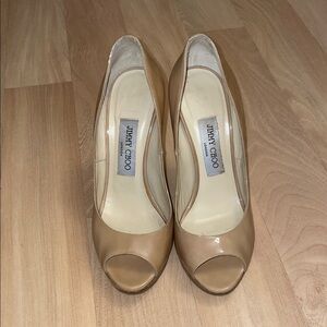 Jimmy Choo Nude Patent Peep-Toe Pumps